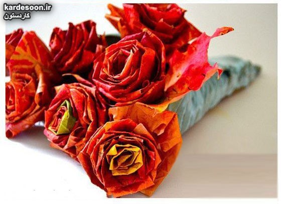 ساخت گل پاییزی با برگ درختان