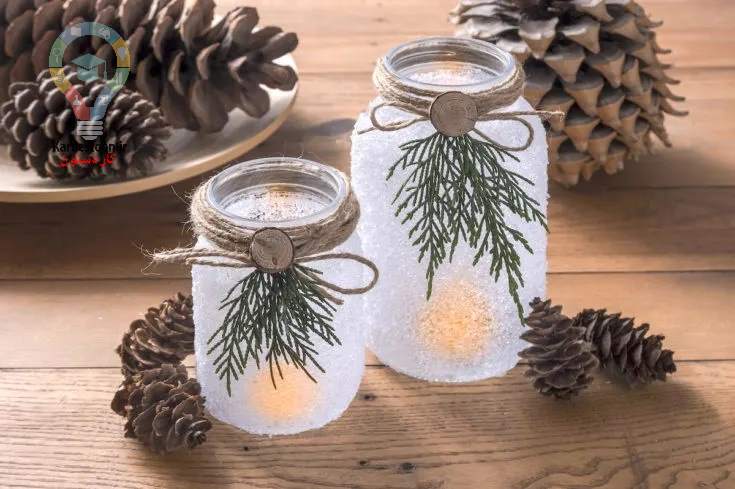 ایده چراغ‌های شیشه‌ای میسون با برف مصنوعی برای کریسمس!
